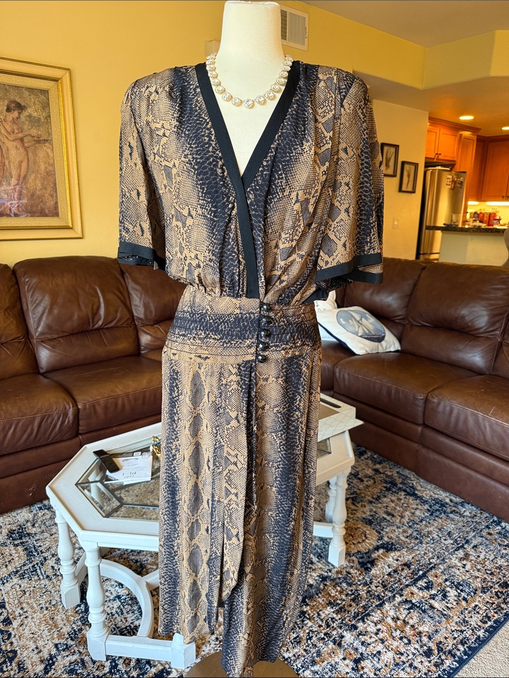 Barbara Barbara Californa Classic Retro Vintage 70' - 80's Era Snake Print Dress